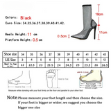 Crystal Rhinestone Mesh Stretch Fabric Women's Sock Boots