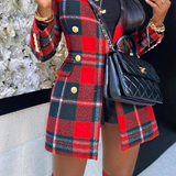 Women's Plaid Colorblock Blazer Jacket