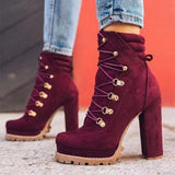 Women Flock Rivet Square High Heels Ankle Boots