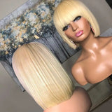 Blonde #613 Bob Wig With Full Bangs 100% Brazilian Human Hair