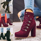 Women Flock Rivet Square High Heels Ankle Boots