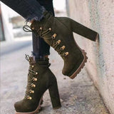 Women Flock Rivet Square High Heels Ankle Boots