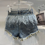 Women's Streetwear Feather Tassels Denim Shorts