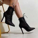 Women's High Heel Black Mesh Ankle Booties