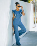 Cloche Ruffle Sleeveless Denim Jumpsuit