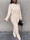 Women Two Piece Knitted Suits Long Sleeve Pullover Sweater & Slim Pants Set