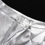 Faux Leather Silver High Waisted Women's Pants