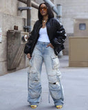 Women's High Waist Baggy Cargo Jeans