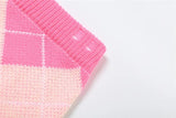 Knitted  Ribbed Pink Plaid Women's Set