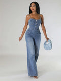 Women's Denim Jean Spaghetti Strap Jumpsuits