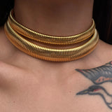 18k Gold Plated Titanium Steel Necklaces Vintage Gypsy Elastic Choker For Women