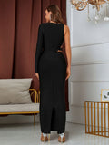 Women's One Shoulder Long Sleeve Hollow Out Maxi Dress