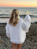 Solid Knit Turtleneck Double Lantern Sleeve Women Pullover