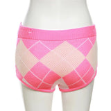 Knitted  Ribbed Pink Plaid Women's Set