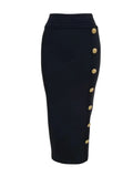 Gold Button High Waist Bandage Pencil Skirt