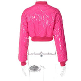 Women's Shiny Short Cotton-Padded Bomber Jacket