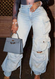 Women's High Waist Baggy Cargo Jeans