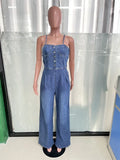 Women's Denim Jean Spaghetti Strap Jumpsuits