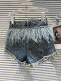 Women's Streetwear Feather Tassels Denim Shorts