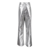 Faux Leather Silver High Waisted Women's Pants