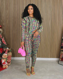 Muti-Colorful Irregular Sweater and Pants Set