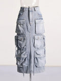 Denim High Waist Cargo Skirt For Women