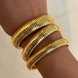 18k Gold Plated Titanium Steel Bracelet Vintage Elastic Gypsy Polishing Bangle For Women