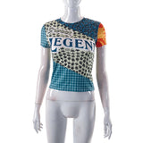 Legend Printed  Patchwork Casual Crop top T Shirt