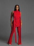 High Slit Solid Turtleneck Tank And Long Flare Pants 2 Piece Set