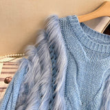 Women's Oversized Cashmere Faux Mink Patchwork Sweater