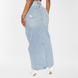 Women's High Waist Tear Long Denim Skirt