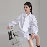 Bubble Sleeves Shirt & Tie Women's Shirt Dress