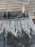 Women's Streetwear Feather Tassels Denim Shorts