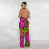 Tropical Print Halter Strap Backless Sleeveless Jumpsuit