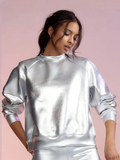 Women's Silver O Neck Pullover Top