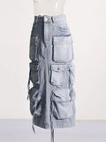 Denim High Waist Cargo Skirt For Women