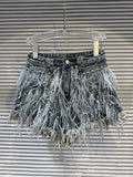 Women's Streetwear Feather Tassels Denim Shorts