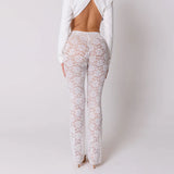 Rose Lace See Through Flare Pants