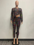 Muti-Colorful Irregular Sweater and Pants Set