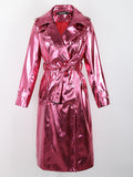 Women's Patent Leather Reflective Trench Coat