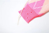 Knitted  Ribbed Pink Plaid Women's Set