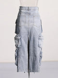 Denim High Waist Cargo Skirt For Women