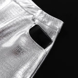 Faux Leather Silver High Waisted Women's Pants