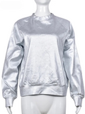 Women's Silver O Neck Pullover Top