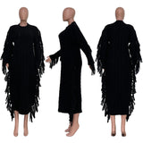 Women Long Sleeve Tassel Midi Knit Straight Maxi Dress