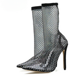 Crystal Rhinestone Mesh Stretch Fabric Women's Sock Boots