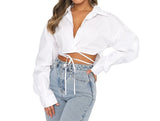 Solid Long Sleeve Women's Crop Top