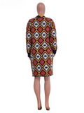 Geometric Pattern Hand Knitted Sweater Coat Woman Retro Open Front Long Sleeve Women's Cardigan