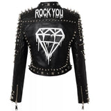 Women's Riveted Pu Leather Graffiti Jacket