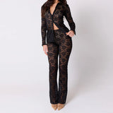 Rose Lace See Through Flare Pants